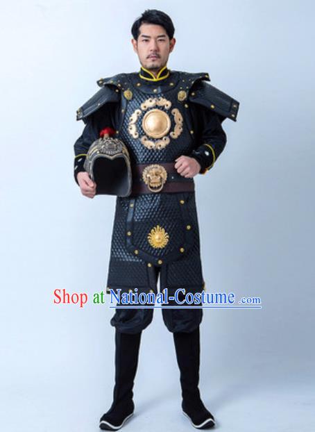 Chinese Traditional Three Kingdoms Period Warrior Armor Costume Drama Ancient General Clothing and Helmet for Men