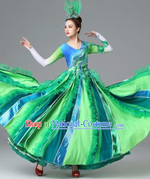 Traditional Chinese Opening Dance Green Dress Modern Dance Stage Performance Costume for Women