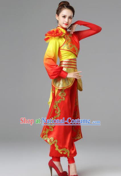 Traditional Chinese Folk Dance Red Outfits Dress Drum Dance Yangko Dance Stage Performance Costume for Women