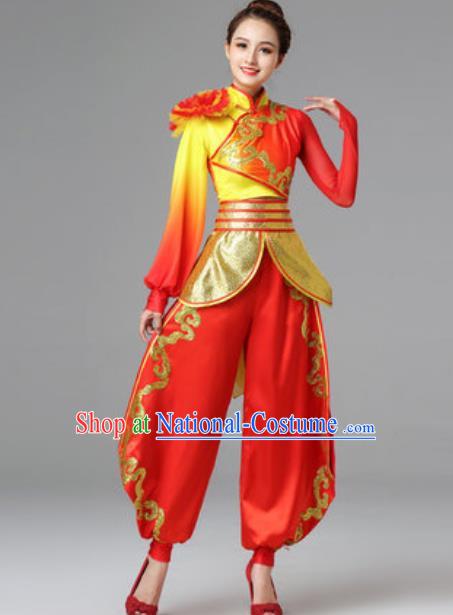 Traditional Chinese Folk Dance Red Outfits Dress Drum Dance Yangko Dance Stage Performance Costume for Women