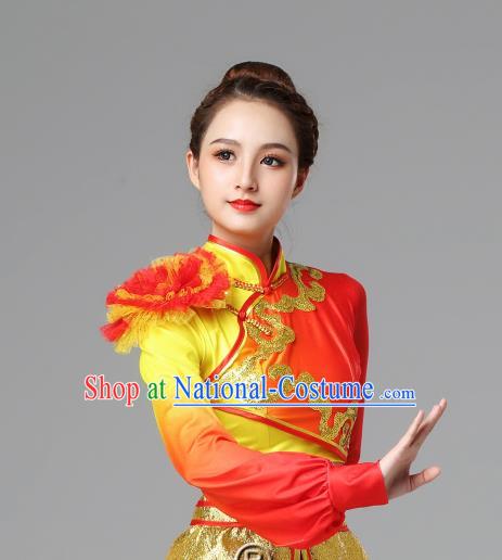 Traditional Chinese Folk Dance Red Outfits Dress Drum Dance Yangko Dance Stage Performance Costume for Women