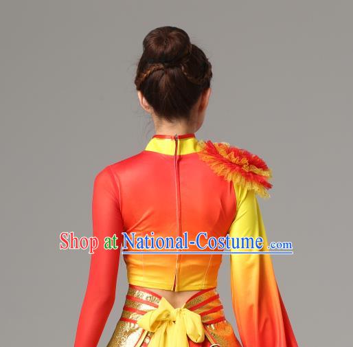 Traditional Chinese Folk Dance Red Outfits Dress Drum Dance Yangko Dance Stage Performance Costume for Women