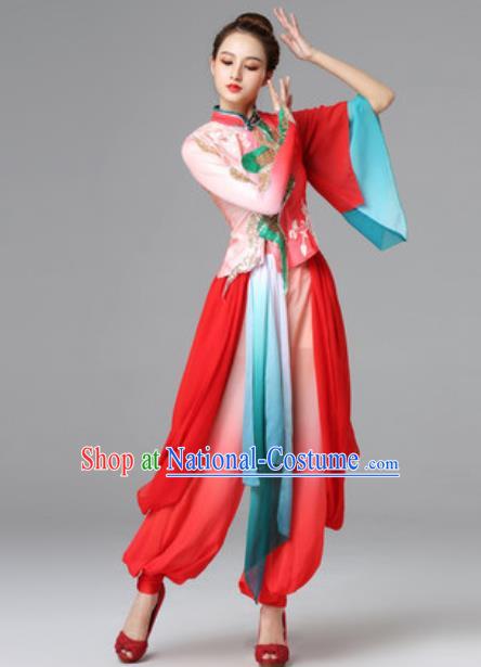 Traditional Chinese Folk Dance Red Outfits Classical Dance Dress Umbrella Dance Stage Performance Costume for Women