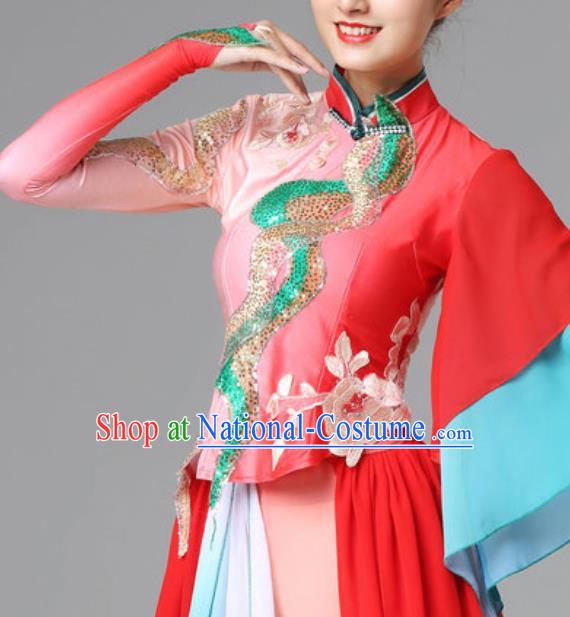 Traditional Chinese Folk Dance Red Outfits Classical Dance Dress Umbrella Dance Stage Performance Costume for Women