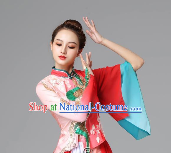 Traditional Chinese Folk Dance Red Outfits Classical Dance Dress Umbrella Dance Stage Performance Costume for Women