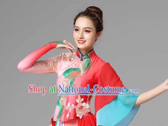 Traditional Chinese Folk Dance Red Outfits Classical Dance Dress Umbrella Dance Stage Performance Costume for Women