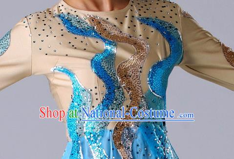 Traditional Chinese Classical Dance Blue Outfits Fan Dance Dress Umbrella Dance Stage Performance Costume for Women