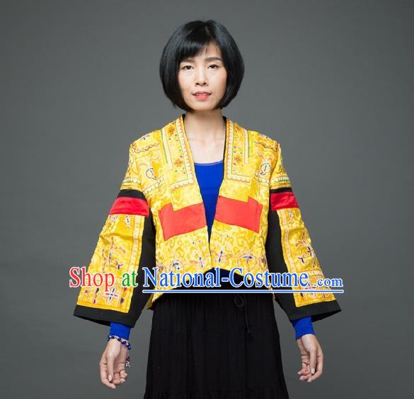 Traditional Chinese Embroidered Yellow Short Overcoat Dress National Costume Tang Suit Upper Outer Garment for Women