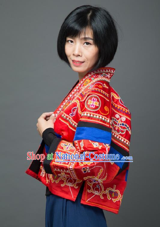 Traditional Chinese Embroidered Red Short Overcoat Dress National Costume Tang Suit Upper Outer Garment for Women