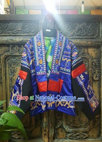 Traditional Chinese Embroidered Blue Short Overcoat Dress National Costume Tang Suit Upper Outer Garment for Women