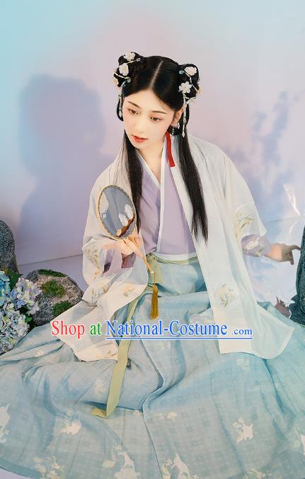 Traditional Chinese Song Dynasty Village Girl Hanfu Dress Apparels Ancient Young Lady Historical Costumes BeiZi Blouse and Skirt Full Set