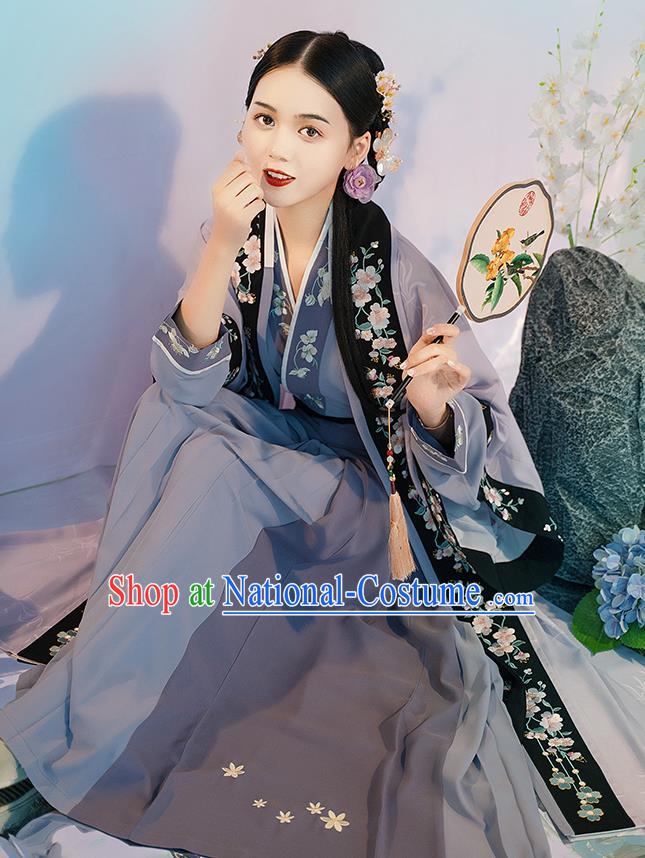 Traditional Chinese Song Dynasty Noble Female Hanfu Dress Apparels Ancient Young Mistress Historical Costumes Embroidered Cloak Blouse and Skirt Full Set