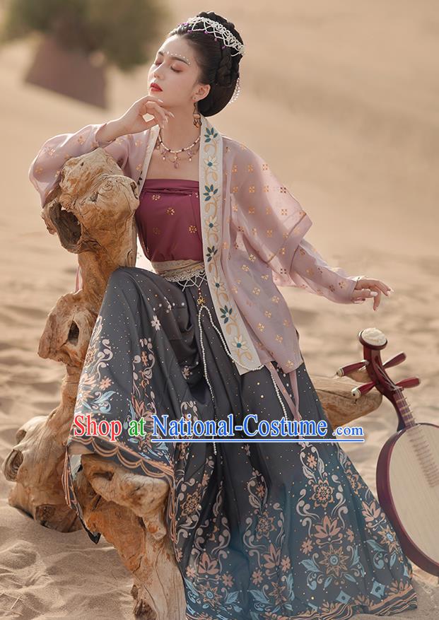 Traditional Chinese Song Dynasty Young Woman Hanfu Dress Apparels Ancient Dance Lady Historical Costumes Blouse Strapless and Skirt Full Set