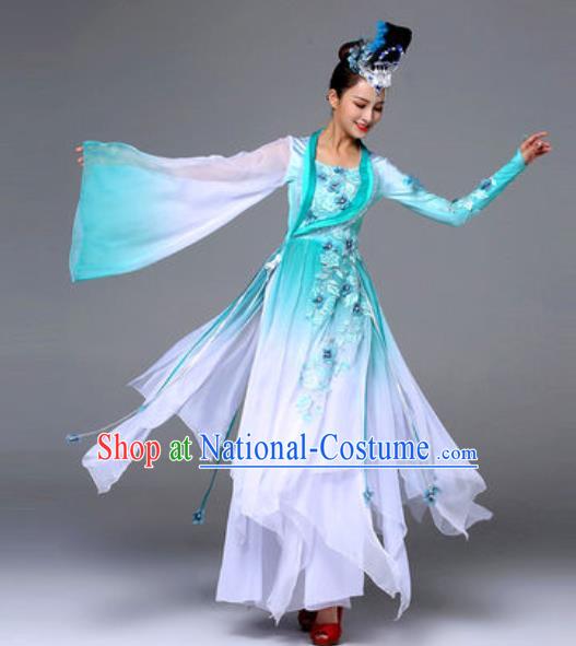 Traditional Chinese Classical Dance Green Outfits Fan Dance Dress Umbrella Dance Stage Performance Costume for Women