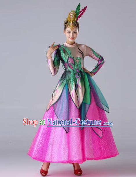 Traditional Chinese Modern Dance Outfits Classical Dance Rosy Dress Opening Dance Stage Performance Costume for Women