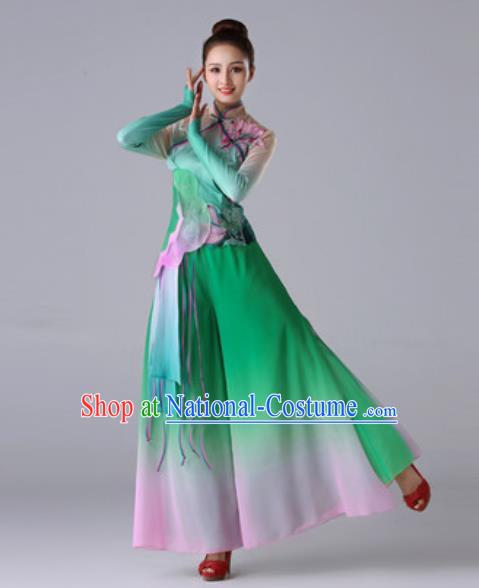 Traditional Chinese Umbrella Dance Green Outfits Classical Dance Dress Fan Dance Stage Performance Costume for Women