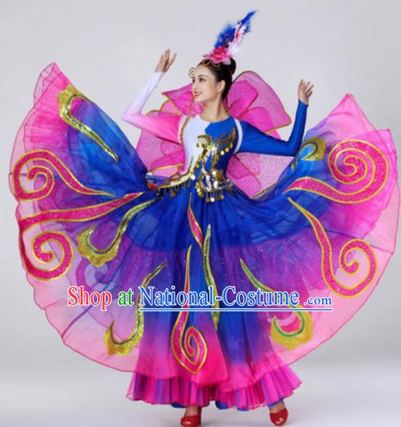 Traditional Chinese Opening Dance Outfits Classical Dance Royalblue Dress Umbrella Dance Stage Performance Costume for Women