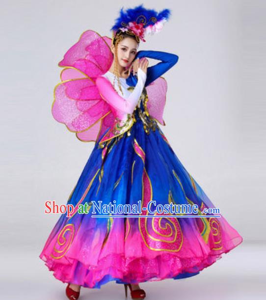 Traditional Chinese Opening Dance Outfits Classical Dance Royalblue Dress Umbrella Dance Stage Performance Costume for Women