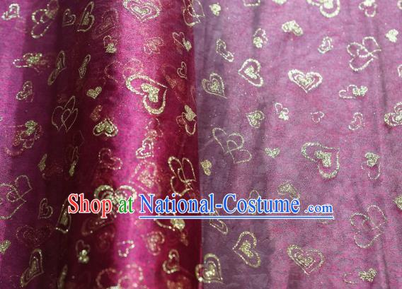 Chinese Traditional Heart Shape Pattern Design Purplish Red Veil Fabric Grenadine Cloth Asian Gauze Material