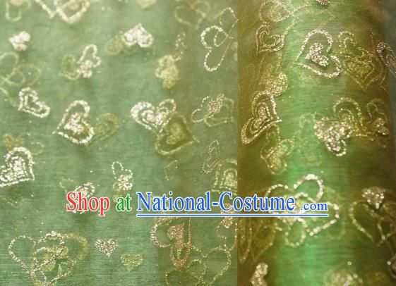 Chinese Traditional Heart Shape Pattern Design Olive Green Veil Fabric Grenadine Cloth Asian Gauze Material