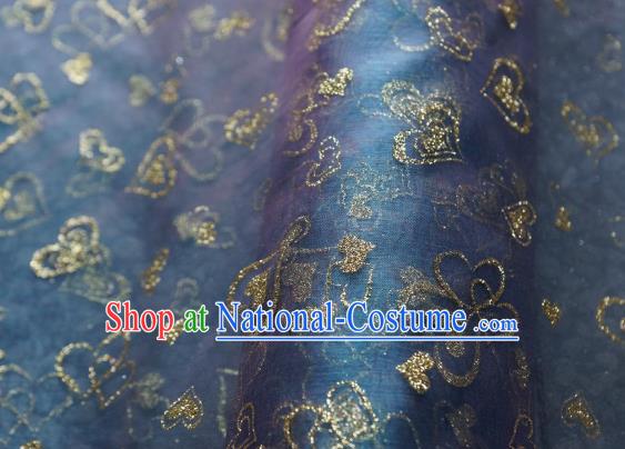 Chinese Traditional Heart Shape Pattern Design Navy Veil Fabric Grenadine Cloth Asian Gauze Material