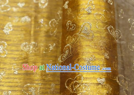 Chinese Traditional Heart Shape Pattern Design Bright Golden Veil Fabric Grenadine Cloth Asian Gauze Material