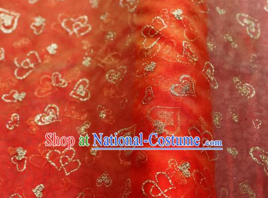 Chinese Traditional Heart Shape Pattern Design Red Veil Fabric Grenadine Cloth Asian Gauze Material