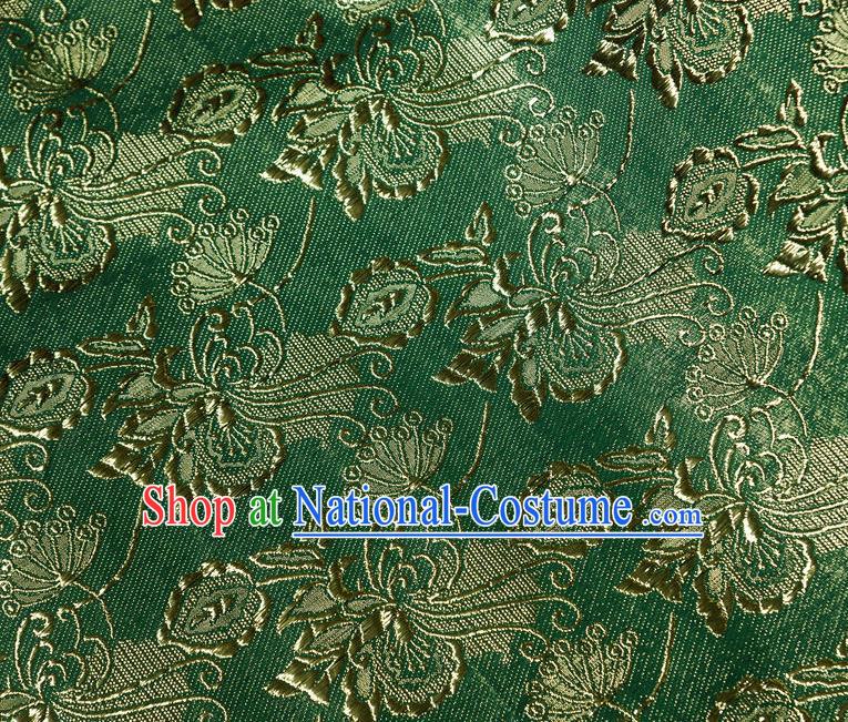 Chinese Traditional Flowers Pattern Design Green Brocade Fabric Tapestry Cloth Asian Silk Material