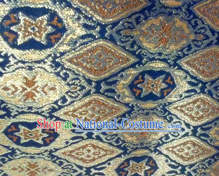 Chinese Traditional Diamond Pattern Design Navy Brocade Fabric Tapestry Cloth Asian Silk Material