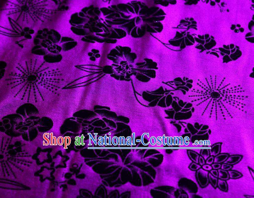 Chinese Traditional Flowers Pattern Design Purple Flocking Fabric Velvet Cloth Asian Pleuche Material