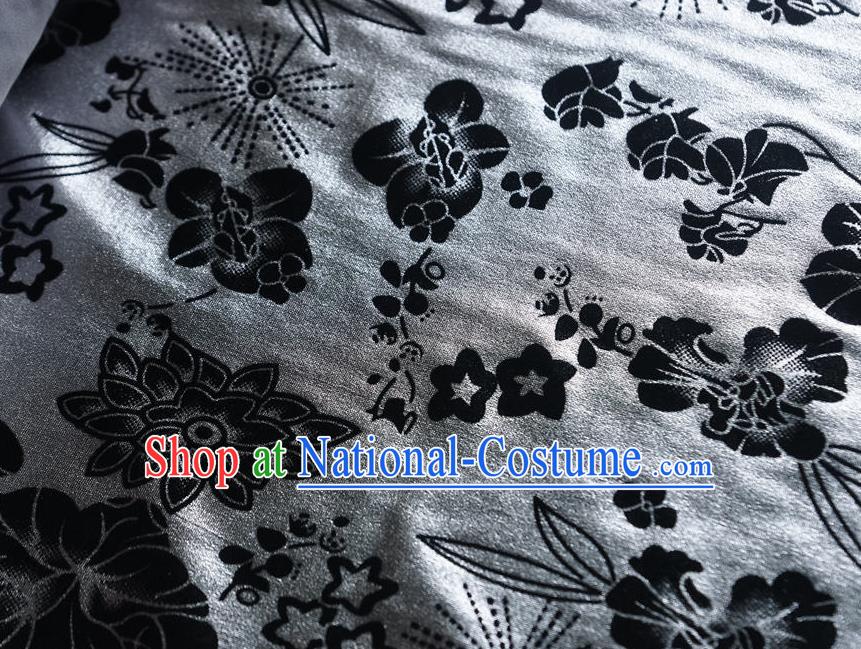 Chinese Traditional Flowers Pattern Design Grey Flocking Fabric Velvet Cloth Asian Pleuche Material