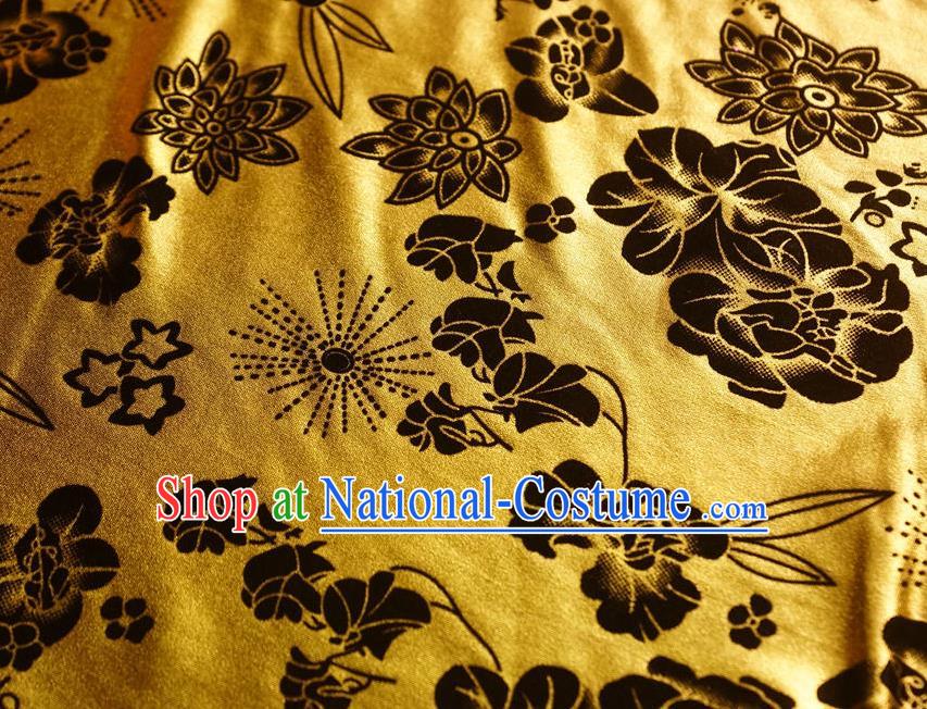 Chinese Traditional Flowers Pattern Design Golden Flocking Fabric Velvet Cloth Asian Pleuche Material