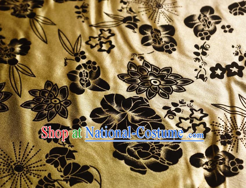 Chinese Traditional Flowers Pattern Design Light Golden Flocking Fabric Velvet Cloth Asian Pleuche Material