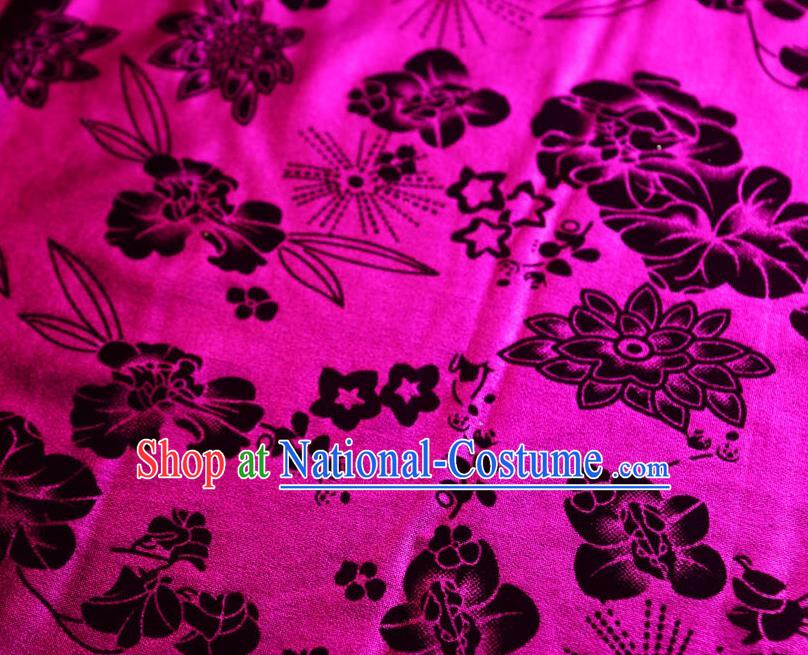 Chinese Traditional Flowers Pattern Design Rosy Flocking Fabric Velvet Cloth Asian Pleuche Material