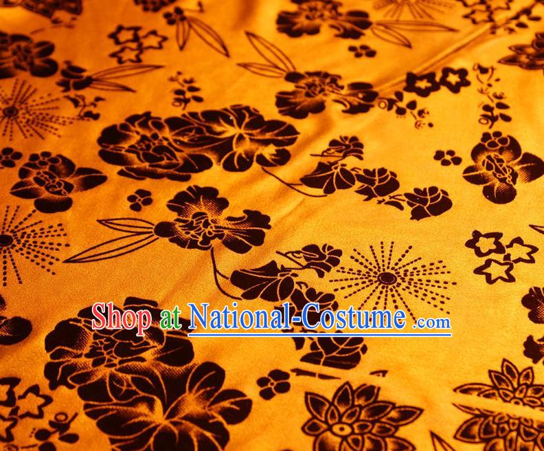 Chinese Traditional Flowers Pattern Design Orange Flocking Fabric Velvet Cloth Asian Pleuche Material