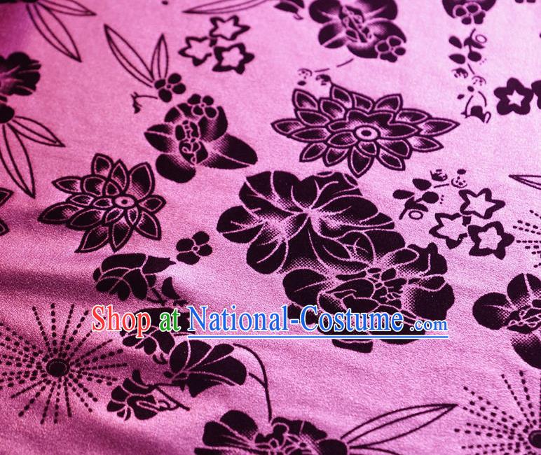 Chinese Traditional Flowers Pattern Design Pink Flocking Fabric Velvet Cloth Asian Pleuche Material