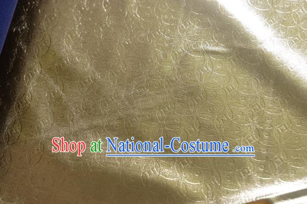 Chinese Traditional Copper Cash Pattern Design Light Golden Spandex Fabric Cloth Material Asian Dress Anaglyph Drapery