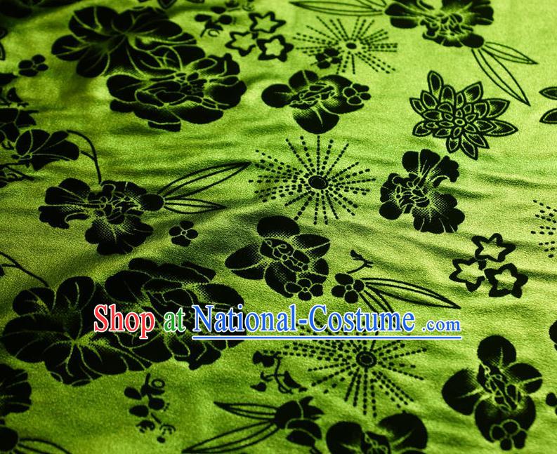 Chinese Traditional Flowers Pattern Design Grass Green Flocking Fabric Velvet Cloth Asian Pleuche Material