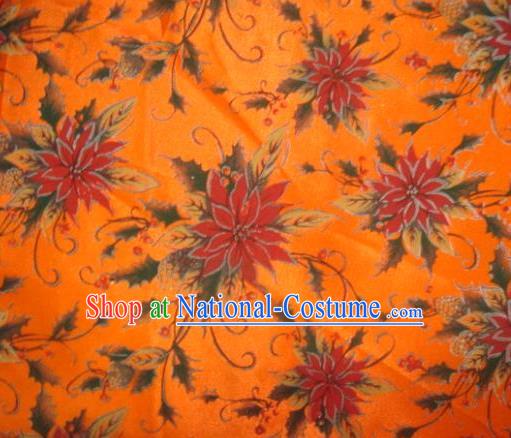 Chinese Traditional Christmas Flower Pattern Design DIY Orange Spandex Fabric Cloth Chemical Fiber Material Asian Dress Drapery