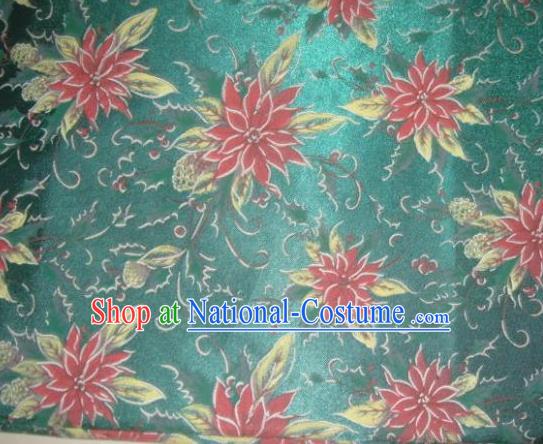 Chinese Traditional Christmas Flower Pattern Design DIY Green Spandex Fabric Cloth Chemical Fiber Material Asian Dress Drapery