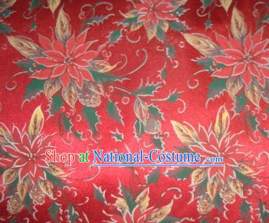 Chinese Traditional Christmas Flower Pattern Design DIY Red Spandex Fabric Cloth Chemical Fiber Material Asian Dress Drapery