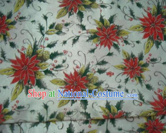 Chinese Traditional Christmas Flower Pattern Design DIY White Spandex Fabric Cloth Chemical Fiber Material Asian Dress Drapery