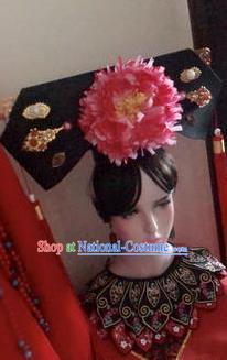 Chinese Traditional Qing Dynasty Princess Peony Flag Bun Drama Princess of Pearl Ancient Manchu Lady Xia Ziwei Hair Accessories Headwear