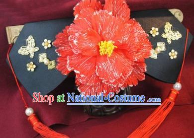 Chinese Traditional Qing Dynasty Princess Red Peony Flag Bun Drama My Fair Princess Ancient Infanta Xiao Yanzi Hair Accessories Headdress