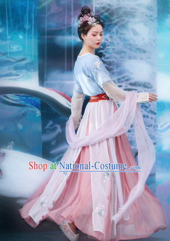 Traditional Chinese Ancient Goddess Hanfu Dress Apparels Tang Dynasty Palace Lady Embroidered Historical Costumes Complete Set