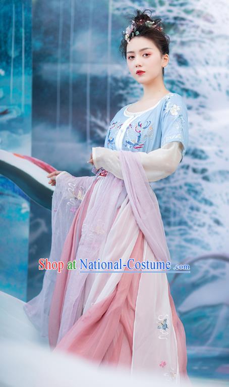 Traditional Chinese Ancient Goddess Hanfu Dress Apparels Tang Dynasty Palace Lady Embroidered Historical Costumes Complete Set