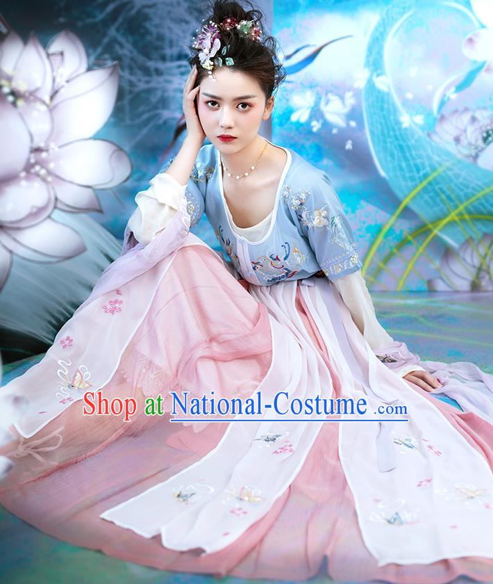 Traditional Chinese Ancient Goddess Hanfu Dress Apparels Tang Dynasty Palace Lady Embroidered Historical Costumes Complete Set