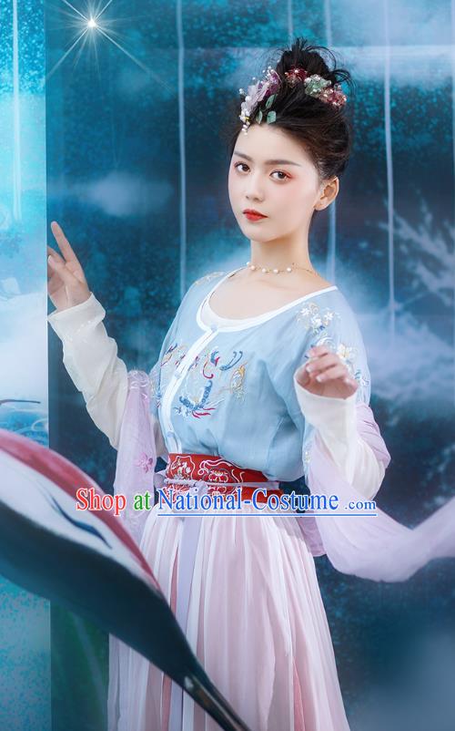 Traditional Chinese Ancient Goddess Hanfu Dress Apparels Tang Dynasty Palace Lady Embroidered Historical Costumes Complete Set