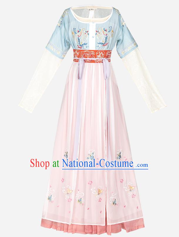 Traditional Chinese Ancient Goddess Hanfu Dress Apparels Tang Dynasty Palace Lady Embroidered Historical Costumes Complete Set