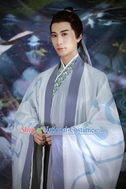 Traditional Chinese Ming Dynasty Swordsman Apparels Ancient Taoist Historical Costumes Embroidered Cloak and Long Gown for Men